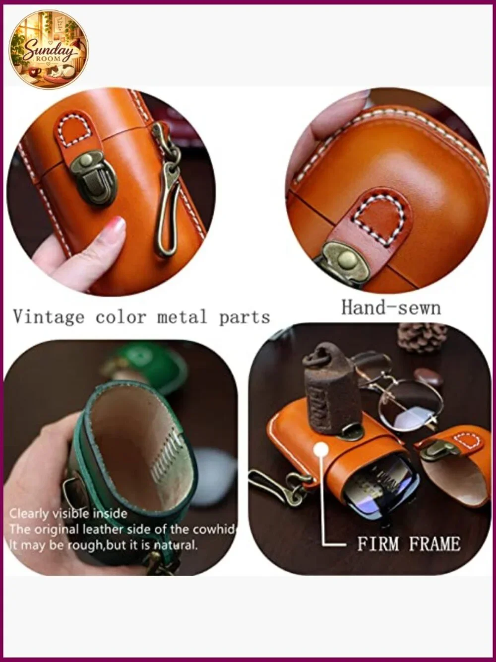Hard Shell Leather Eyeglass Case Retro Sunglasses Protection Box with Hook